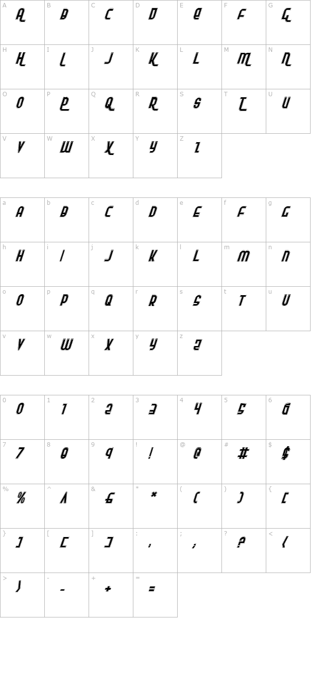 rokikier-pro-italic character map