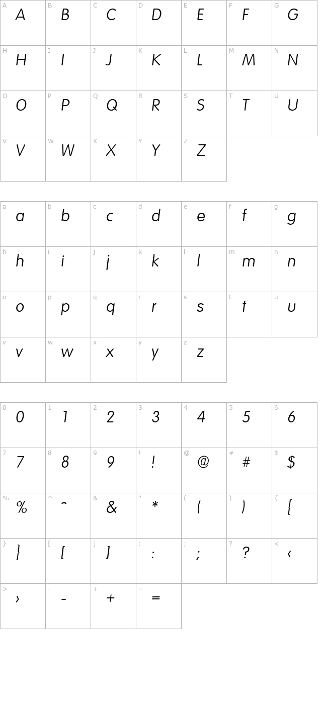 rolandbecker-light-italic character map