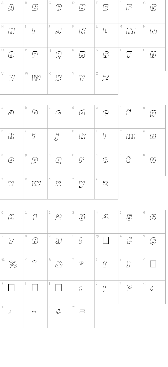 rollingoutline-italic character map