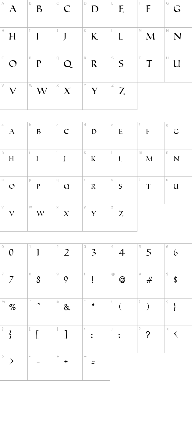 Roman Caps character map