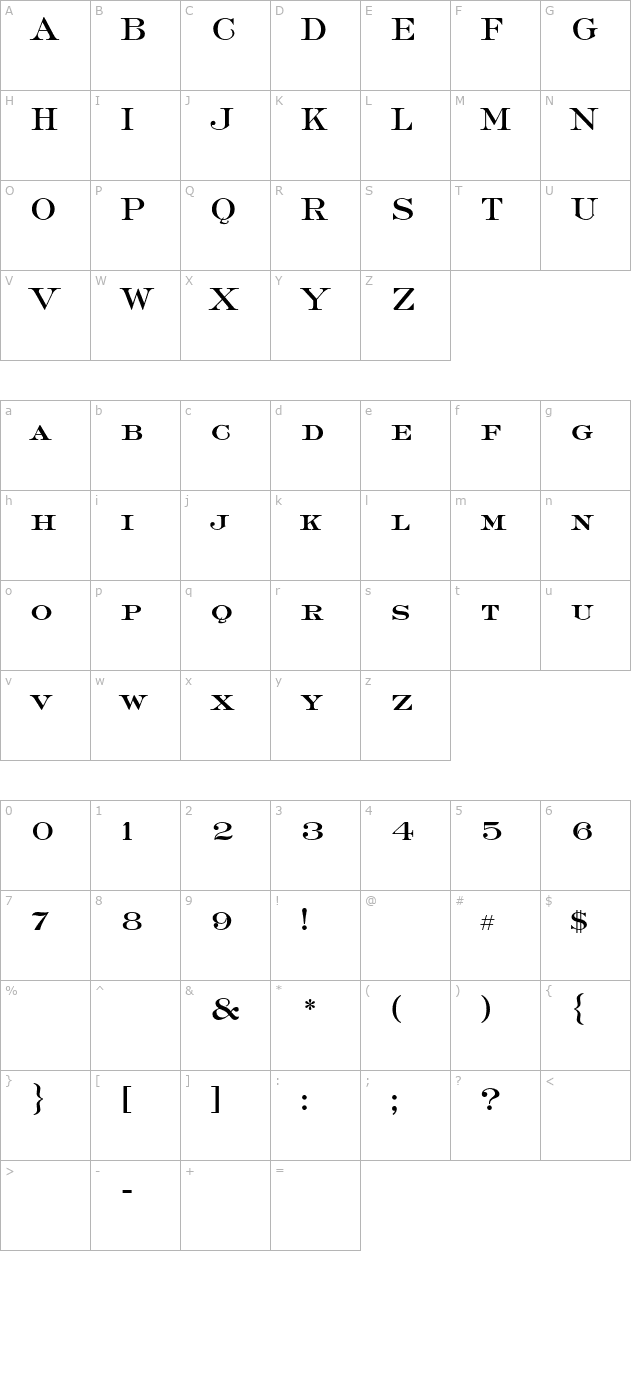 Roman Medium AT character map