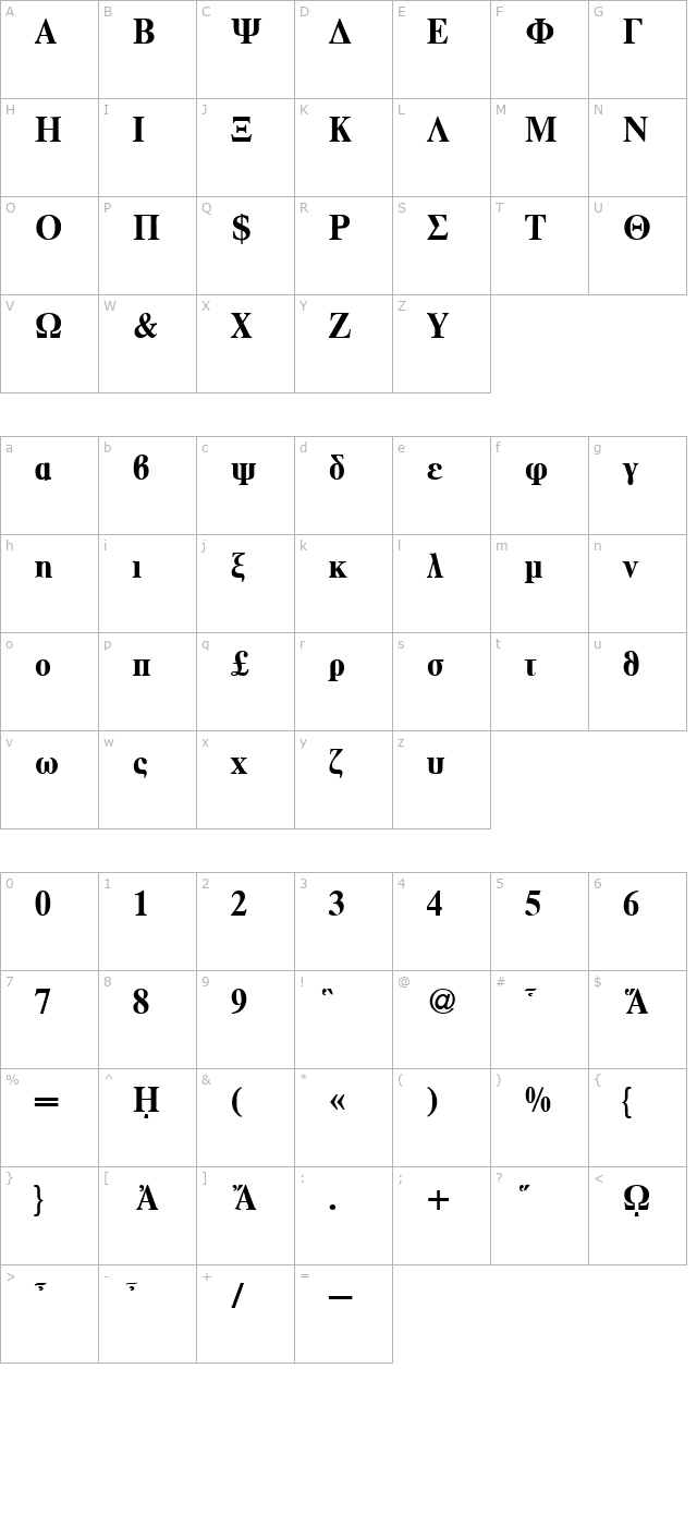 RomanGreek-Bold character map