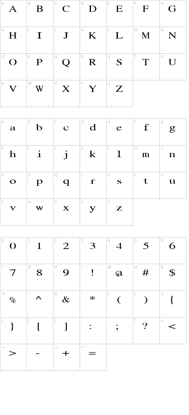 RomanMonoExtended character map