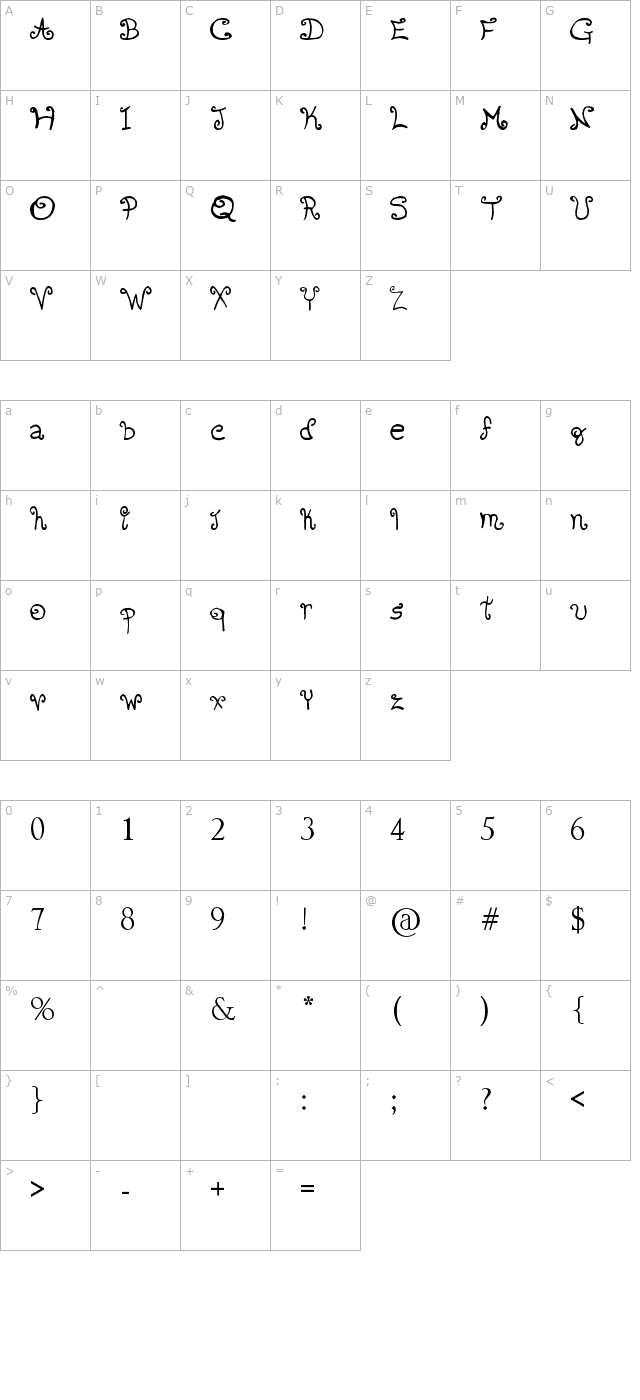 romantic-font-2 character map