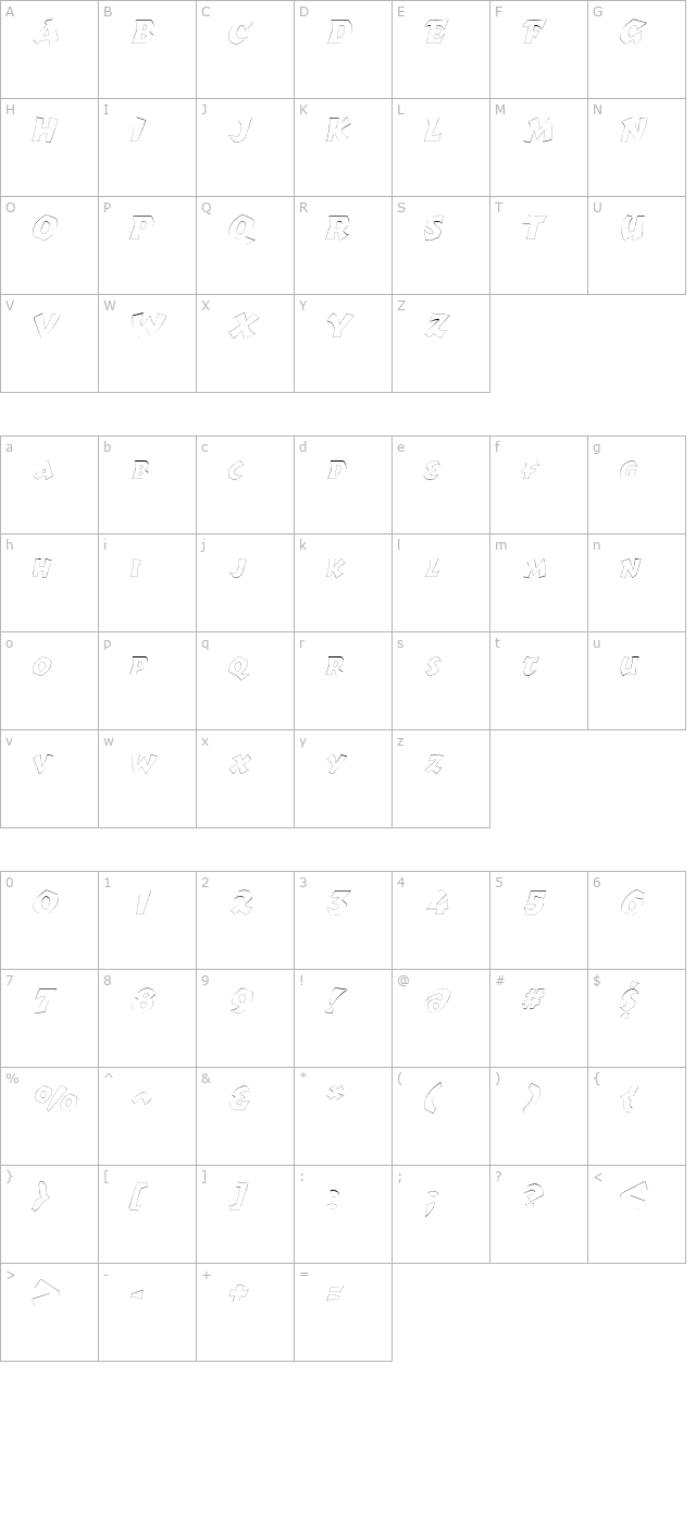 RomulusOutline Italic character map