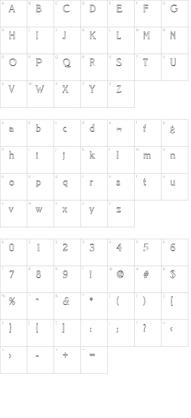 ronaldbeckeroutline-light-regular character map