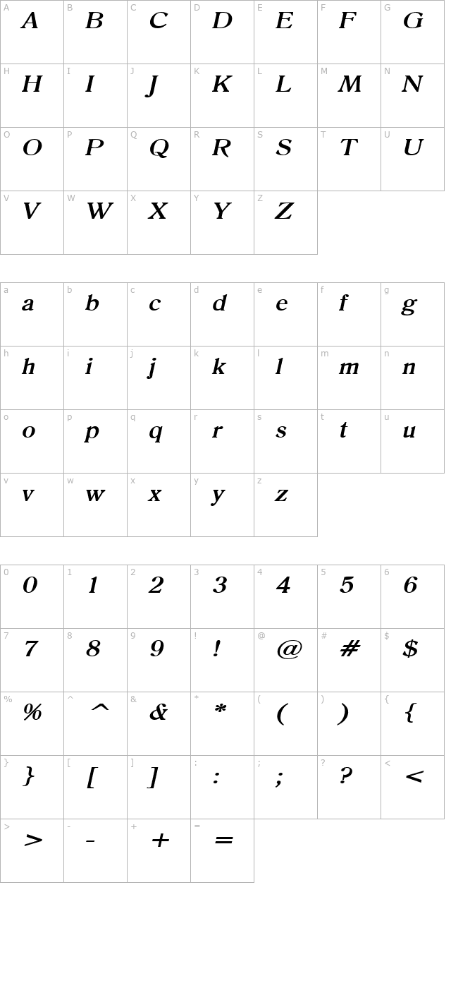 roomy-wide-bolditalic character map