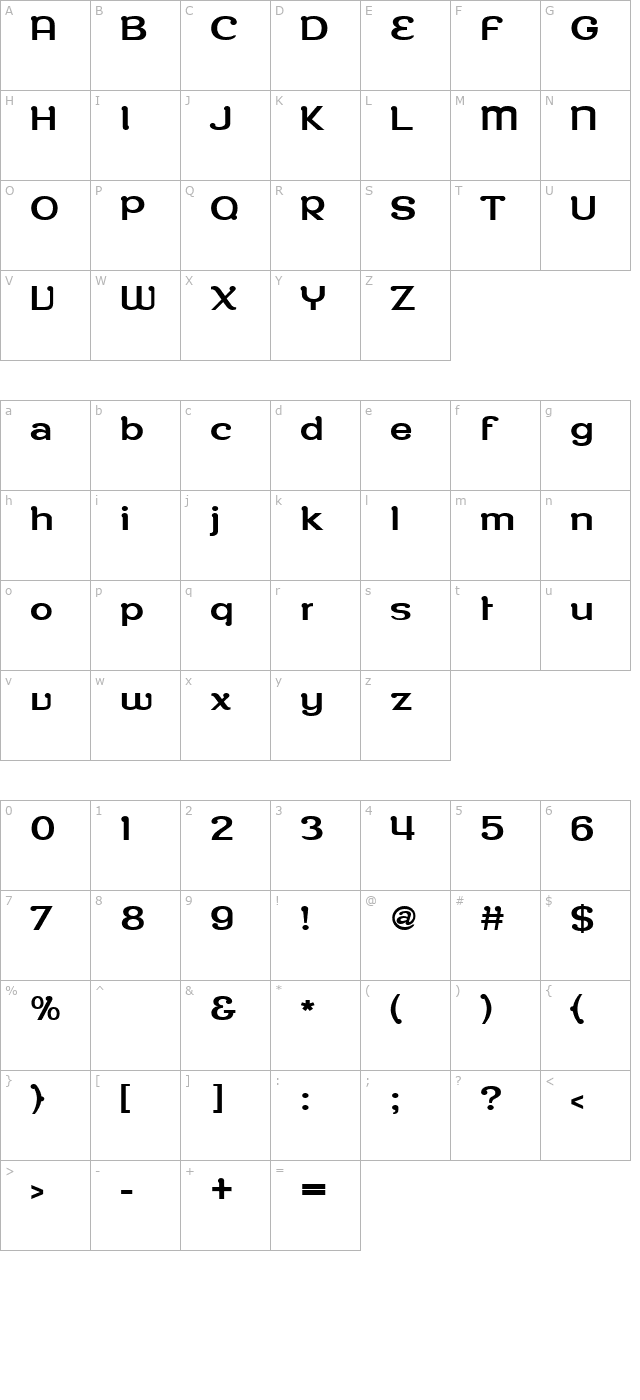 RoppongiNormal character map