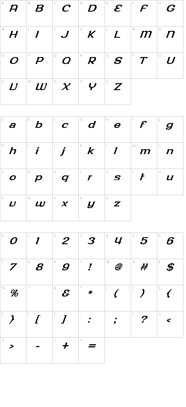 RoppongiOblique character map