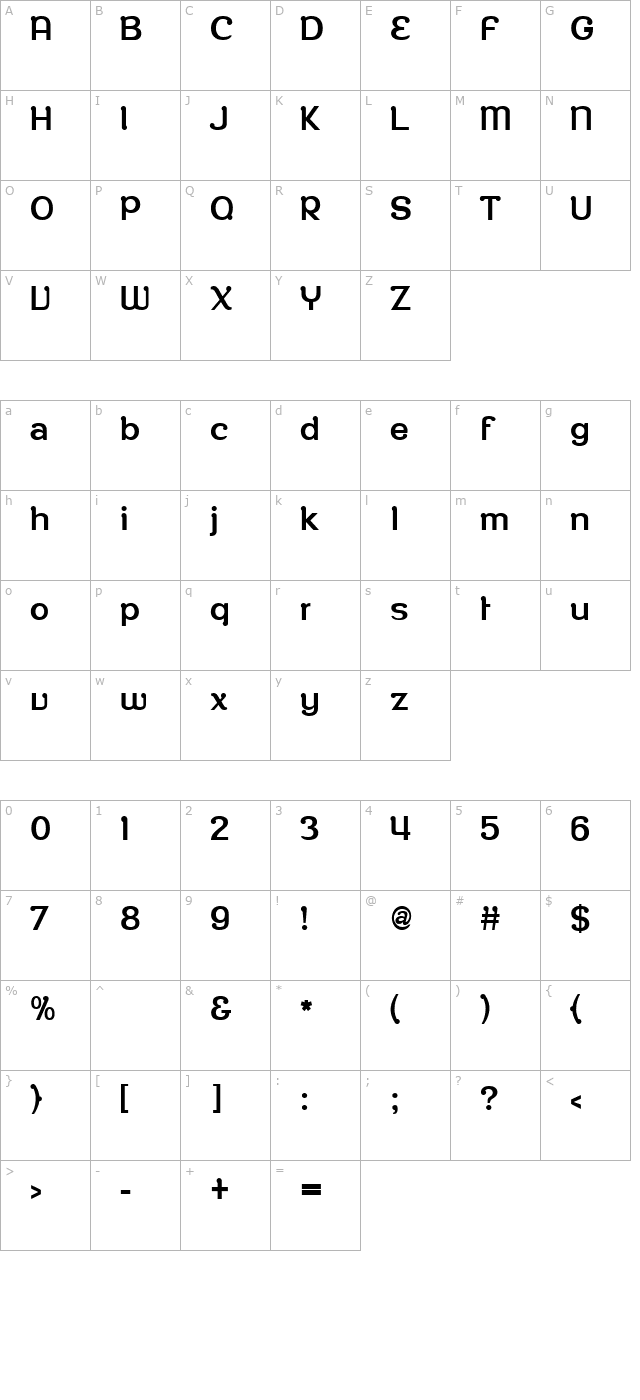 RoppongiThin character map