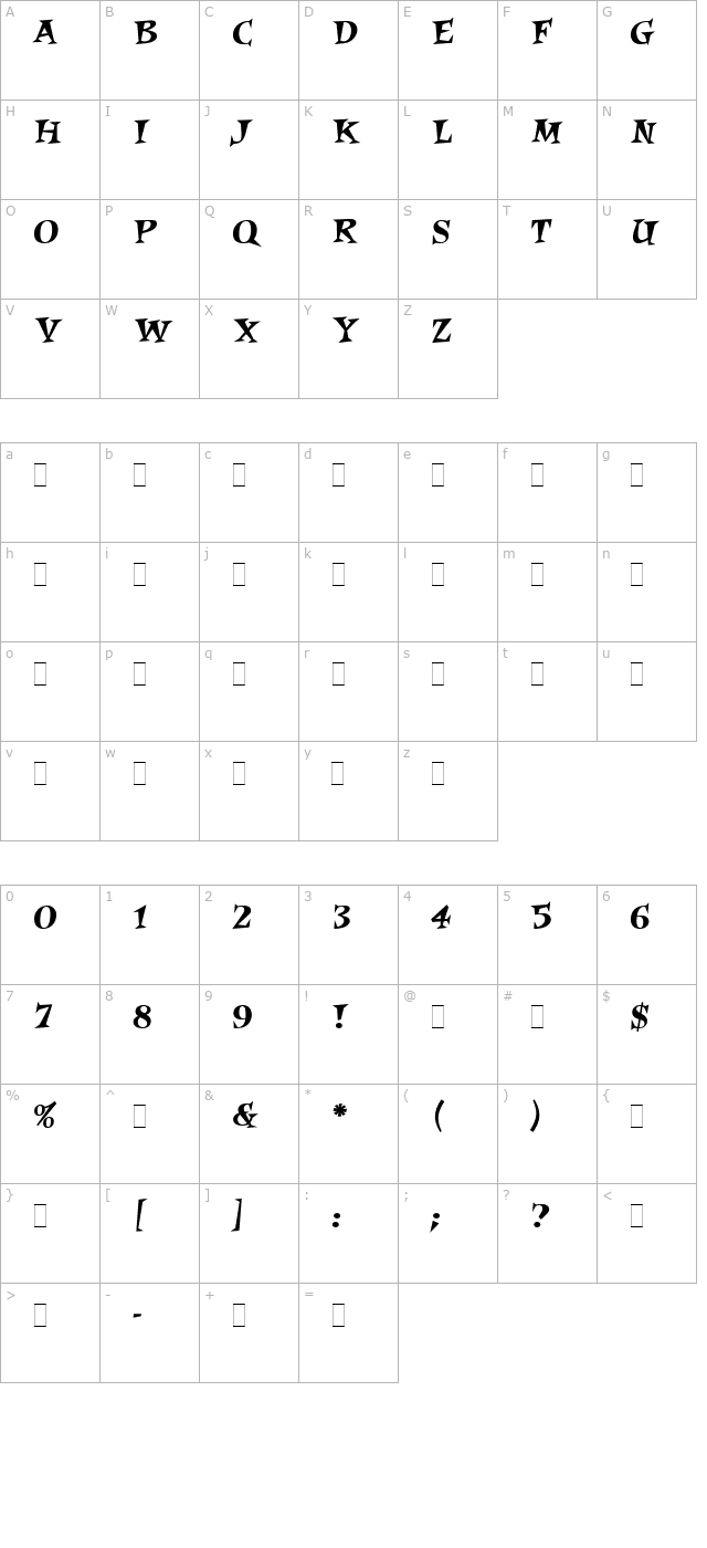 roquette-plain character map