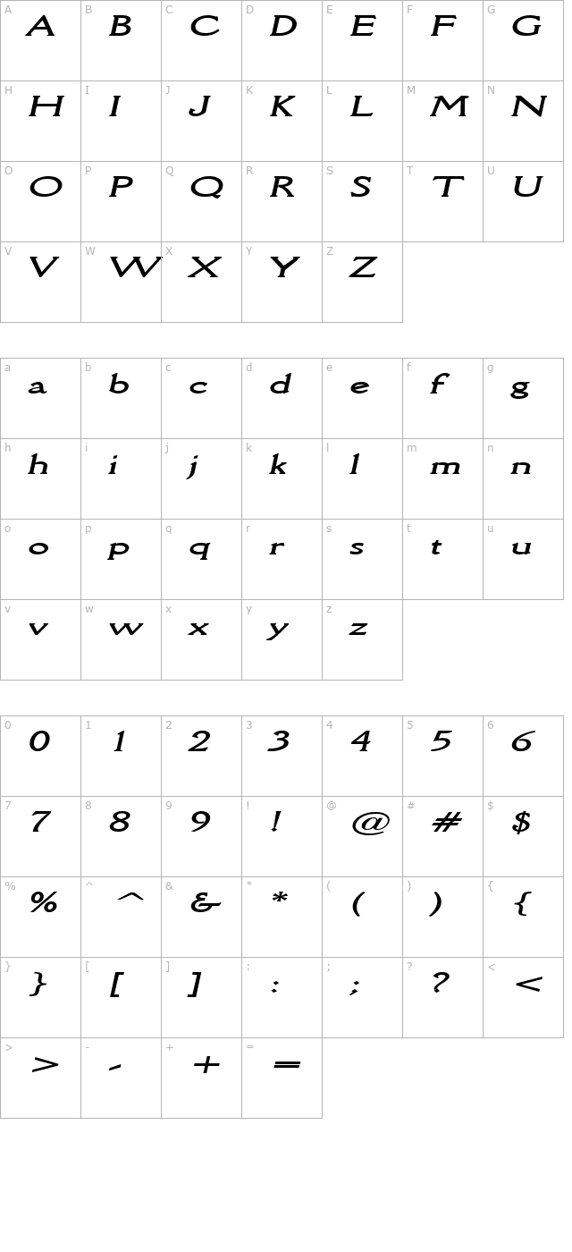 Rory Extended BoldItalic character map