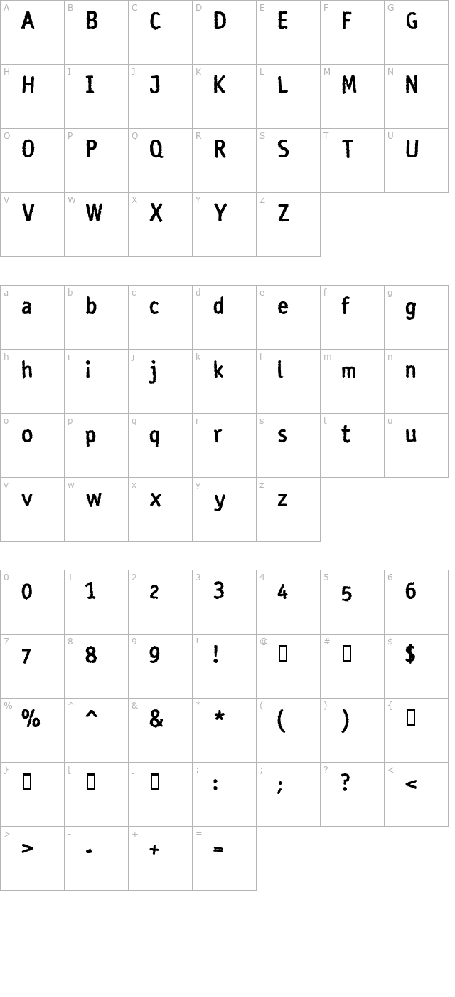 Rosango Bold character map