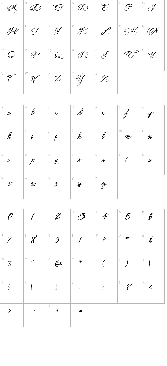 Rosemary Copperplate character map