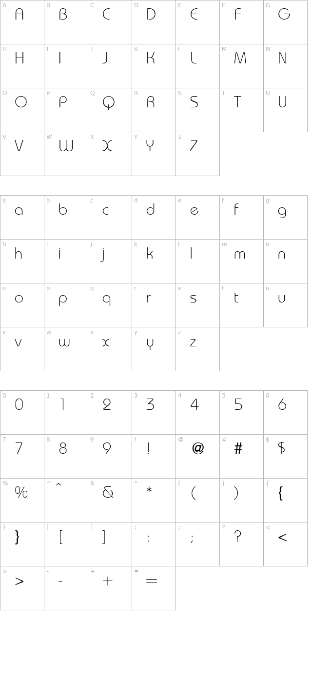 RoundHouseLight-Regular character map