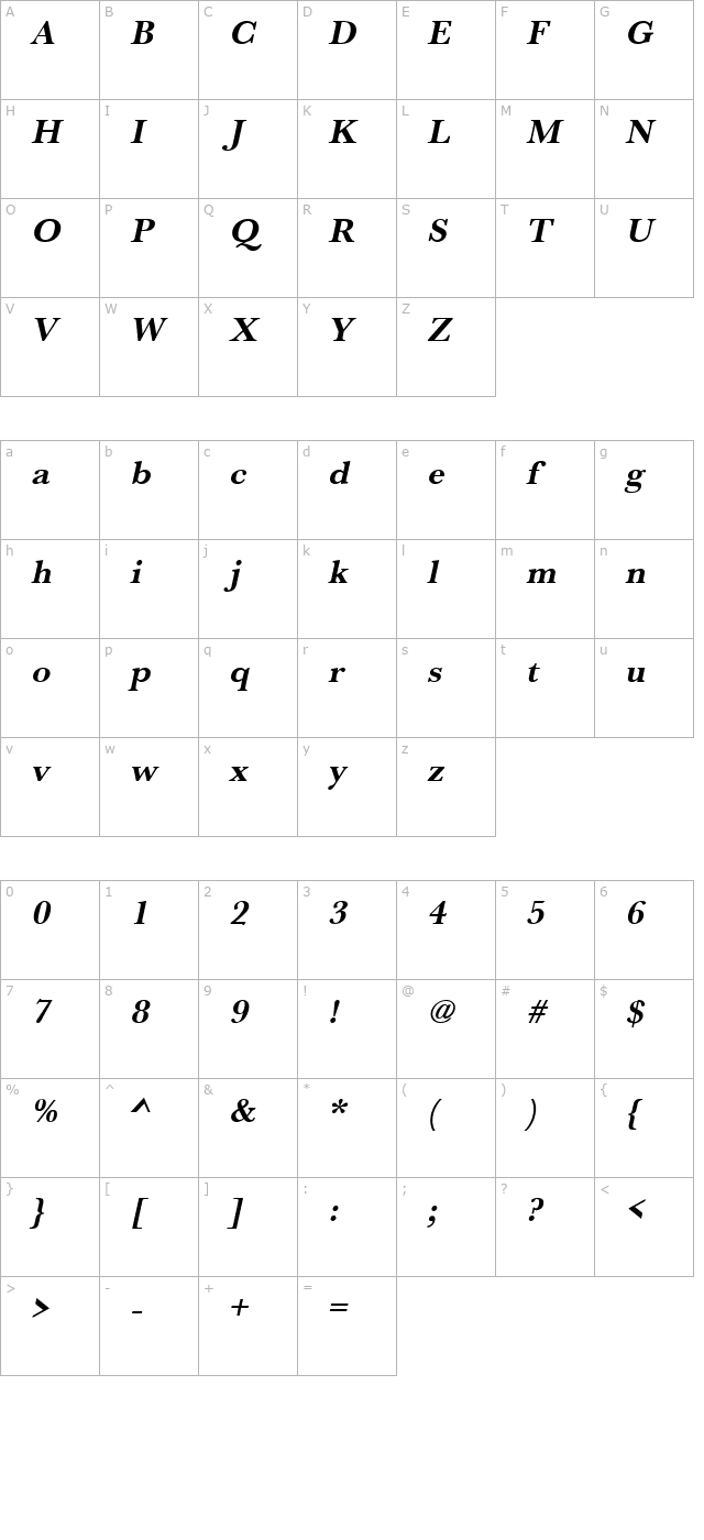 RoxanneBecker Bold Italic character map