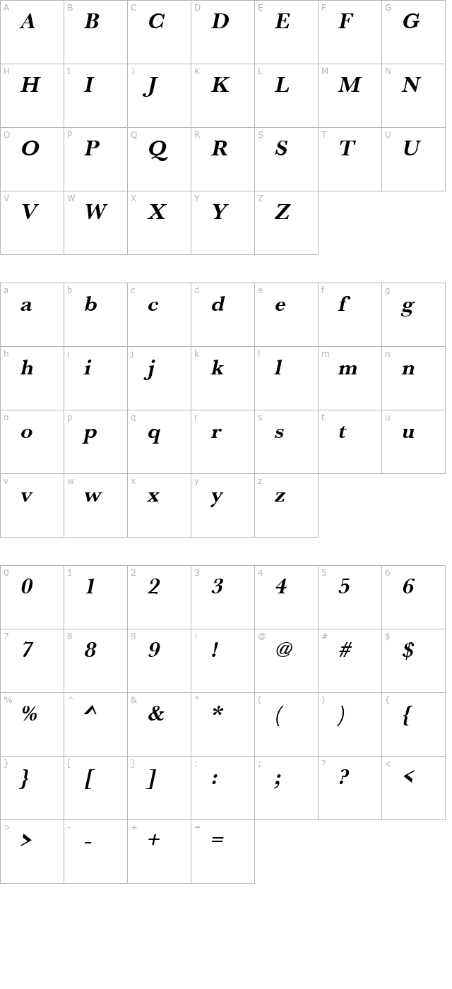 roxannebecker-bold-italic character map