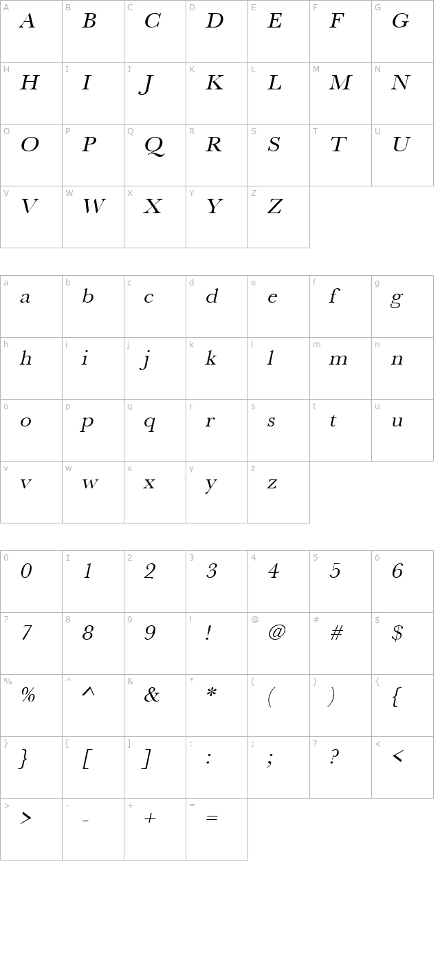 roxannebeckerwide-italic character map