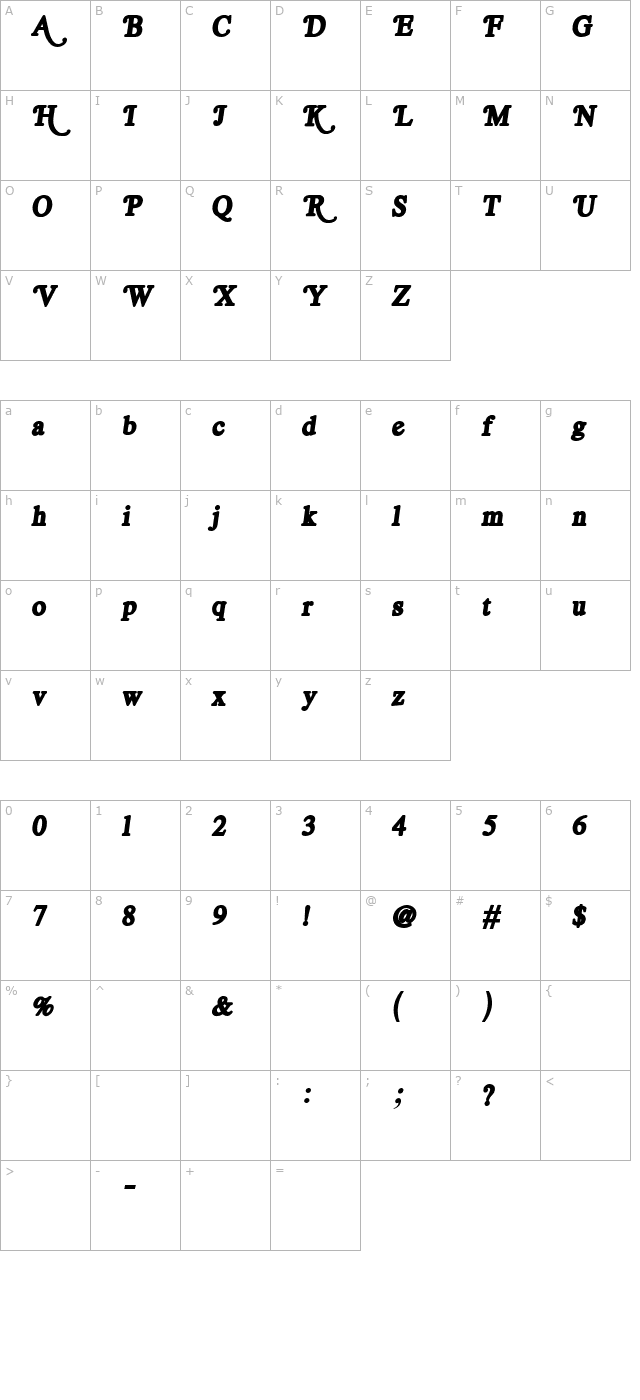 Royal Acid Bold character map