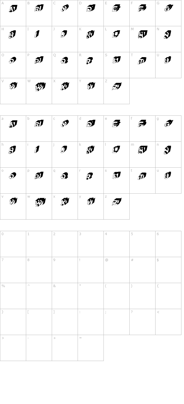 Rubiks Italic character map