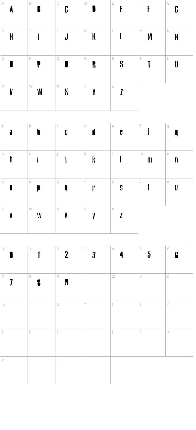 RubOn-Thin character map