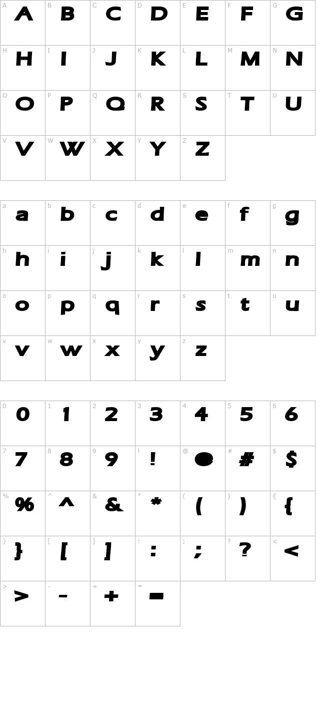 Ruffian bold character map