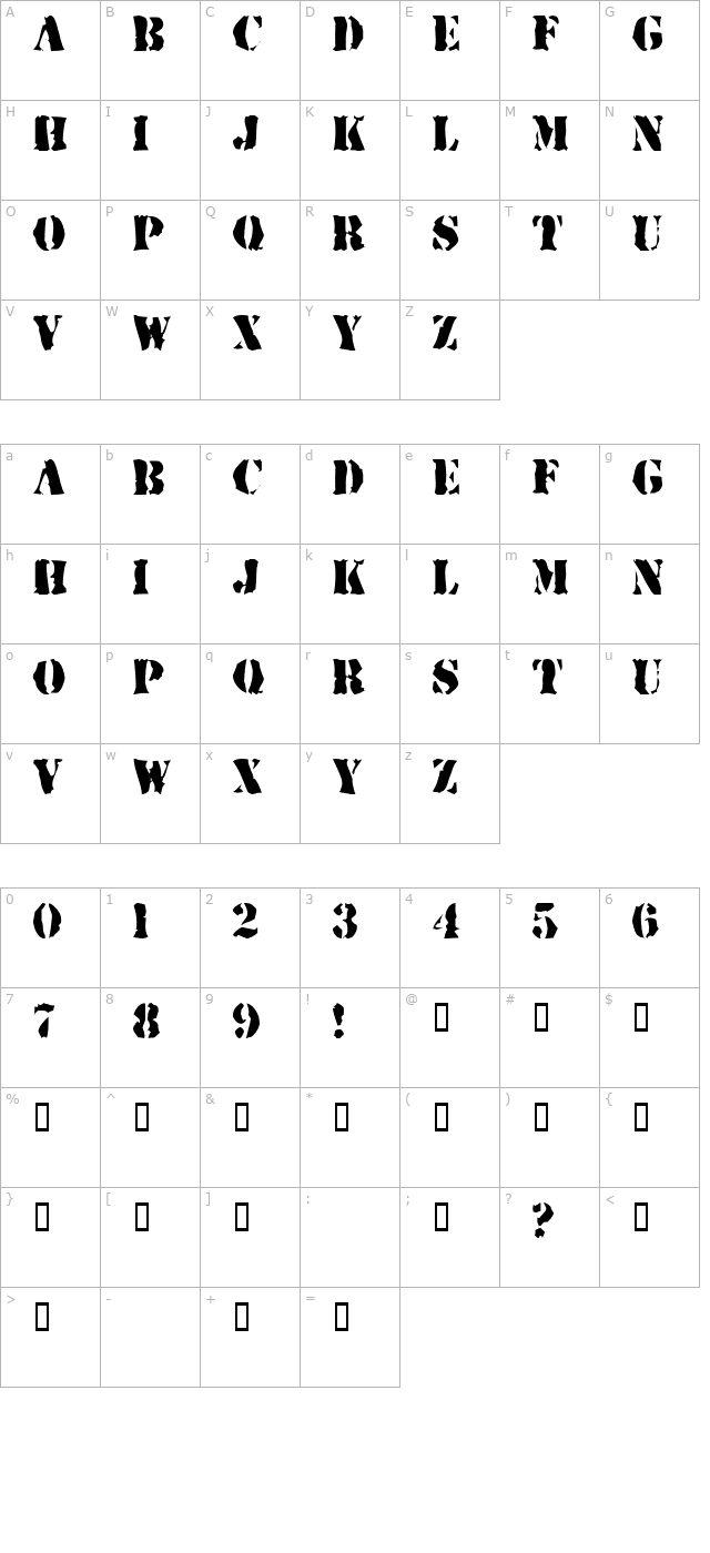 Rugged Stencil character map