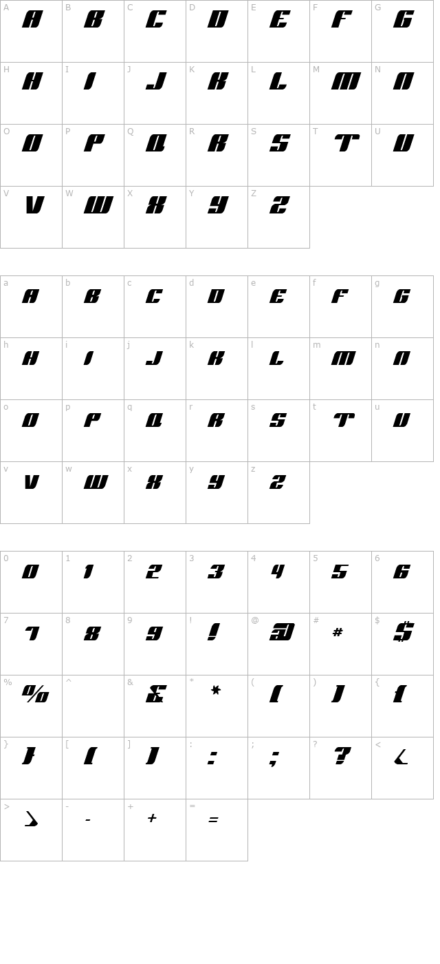 Runway Caps character map