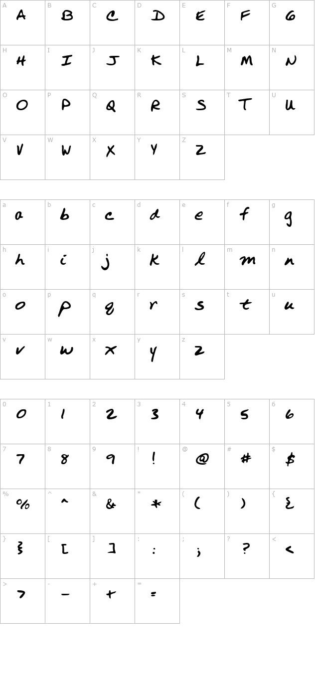 rustyshand-regular character map