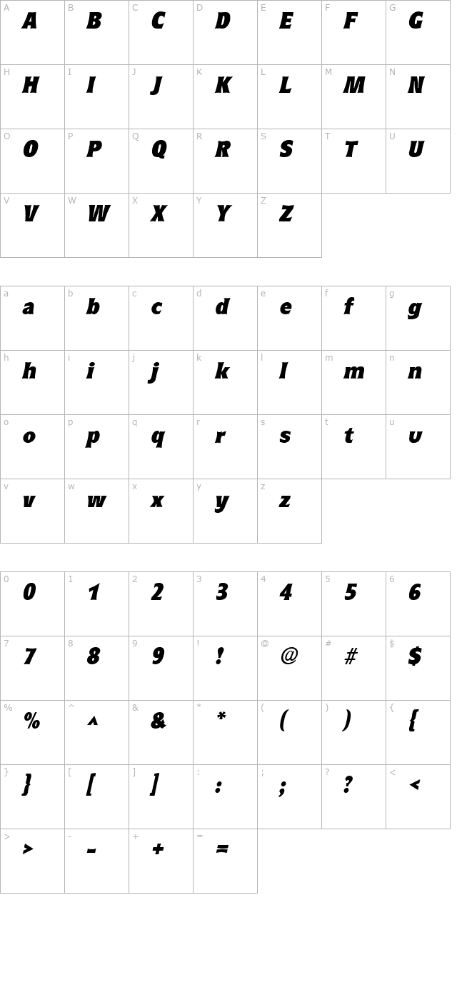 ryndersblack-italic character map