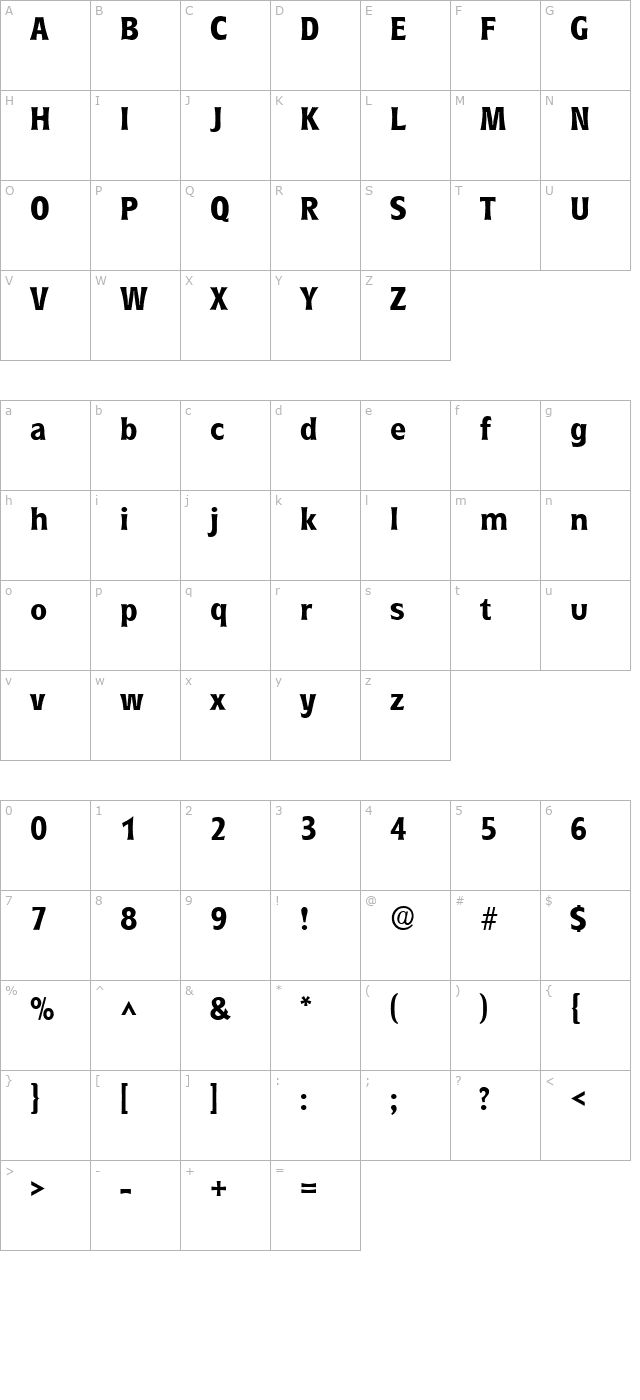 ryndersextrabold character map