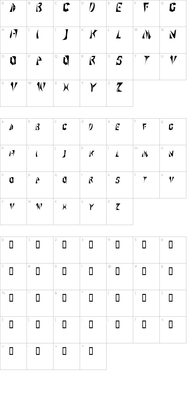 sabertoothcondensed character map