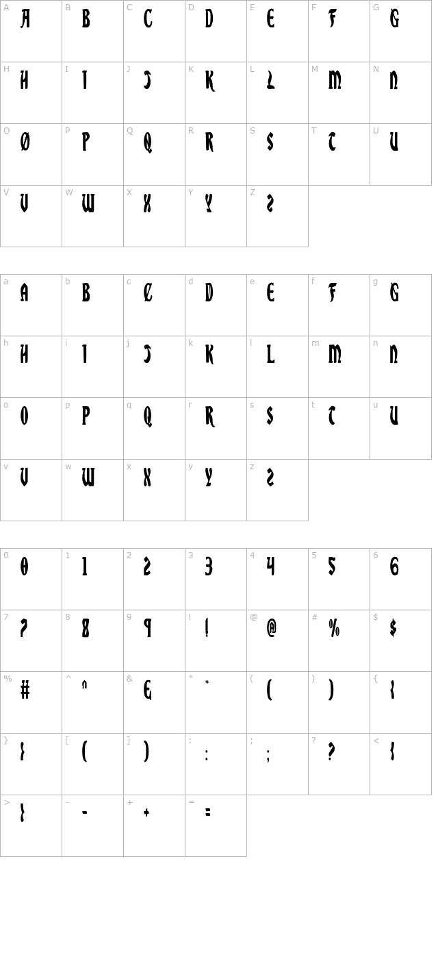 sable-lion-condensed character map