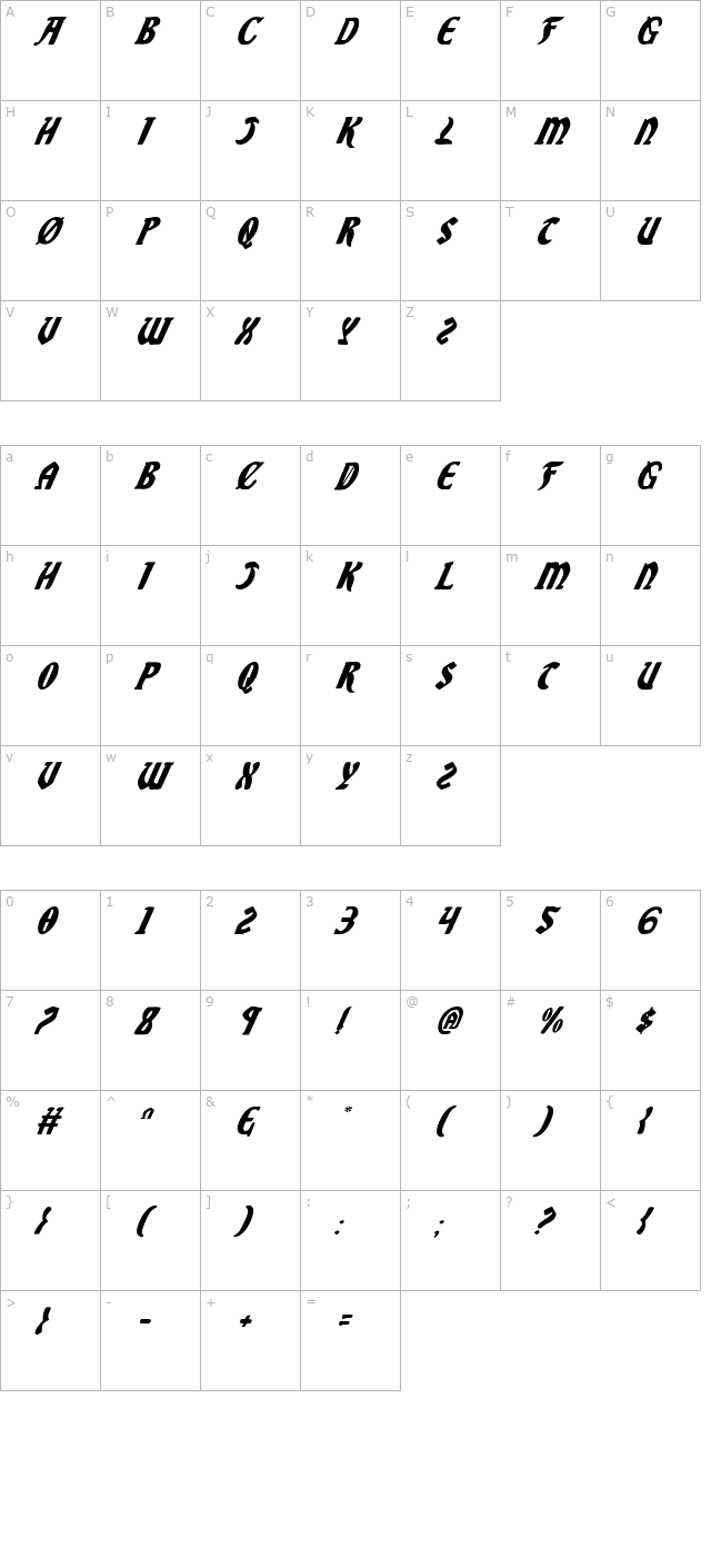 sable-lion-italic character map