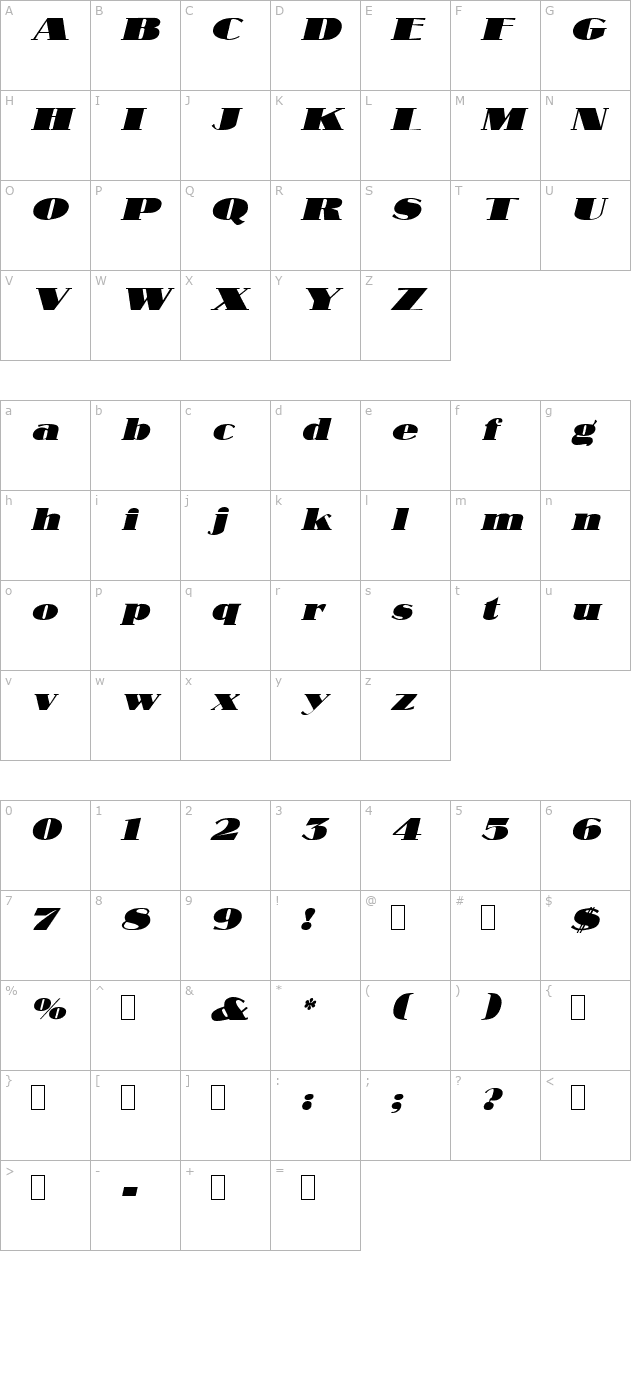 sabotage-oblique character map