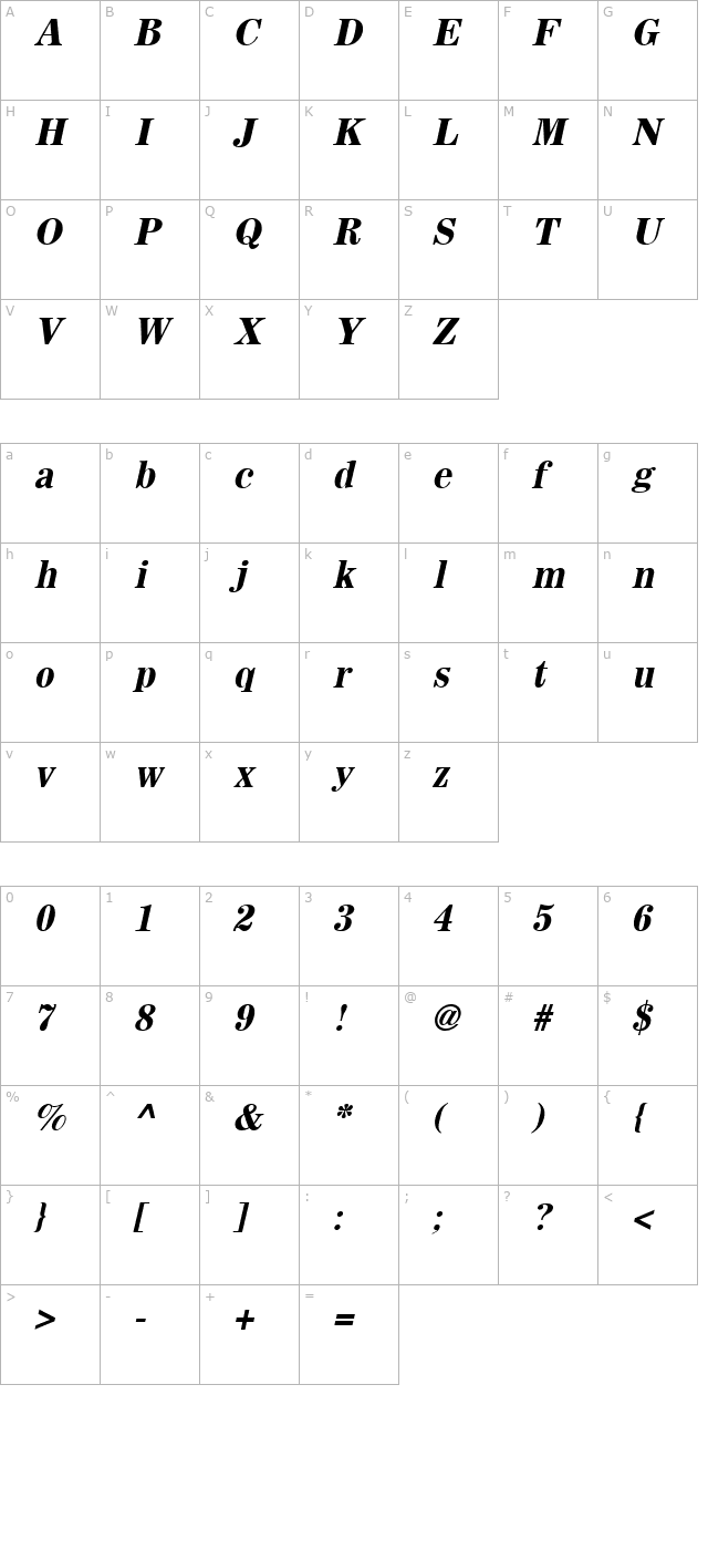 Sachem Bold-Oblique character map