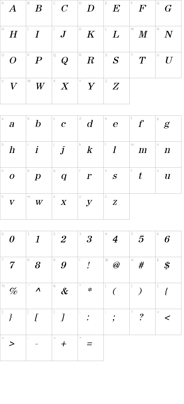 Sachem Oblique character map