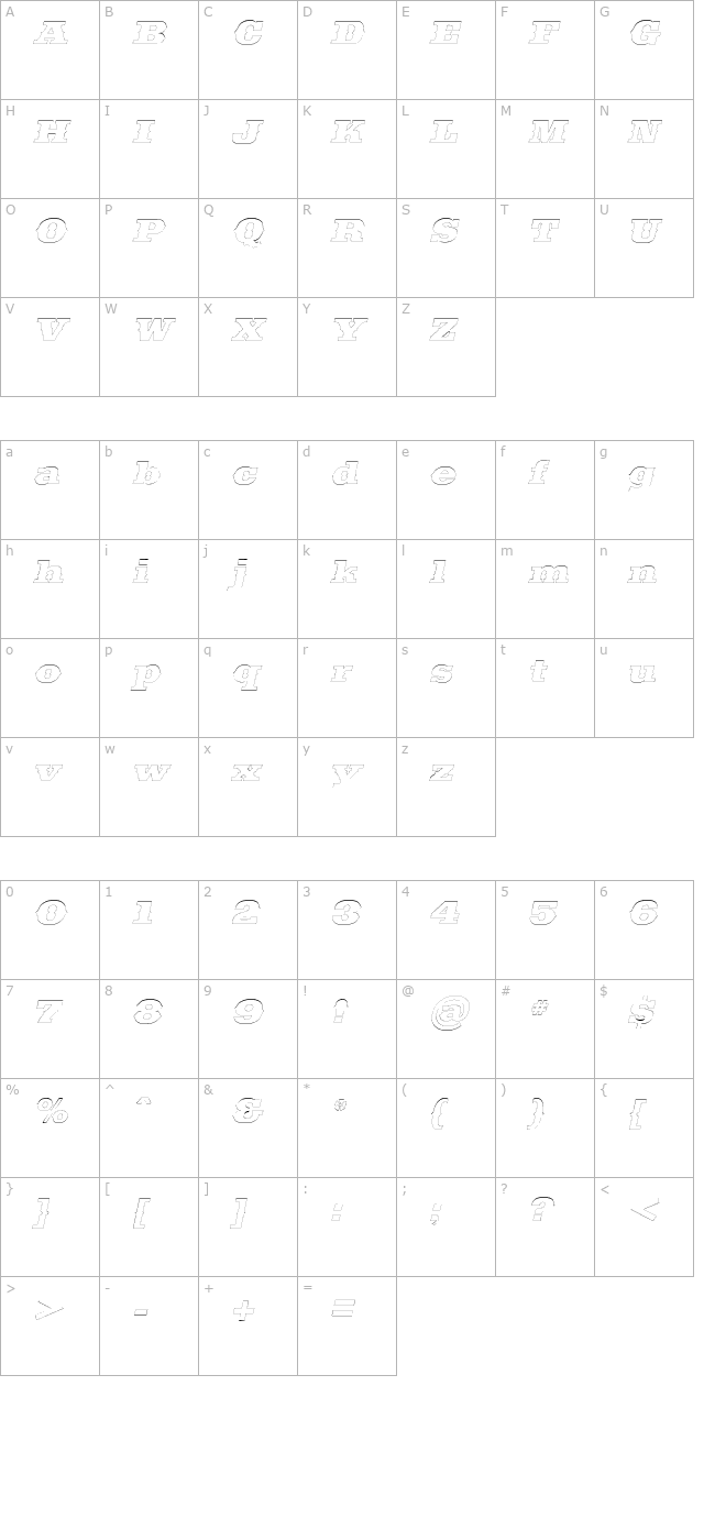 SaddlebagOutline Italic character map