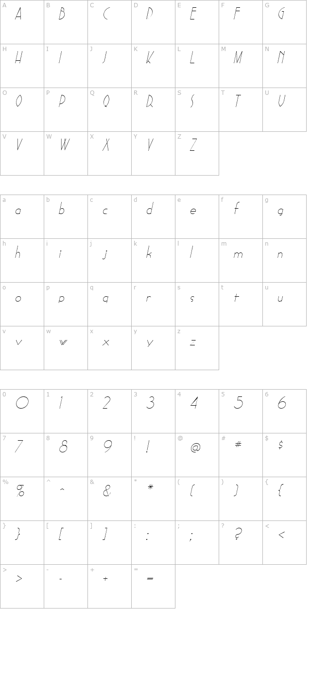 sadelle-italic character map