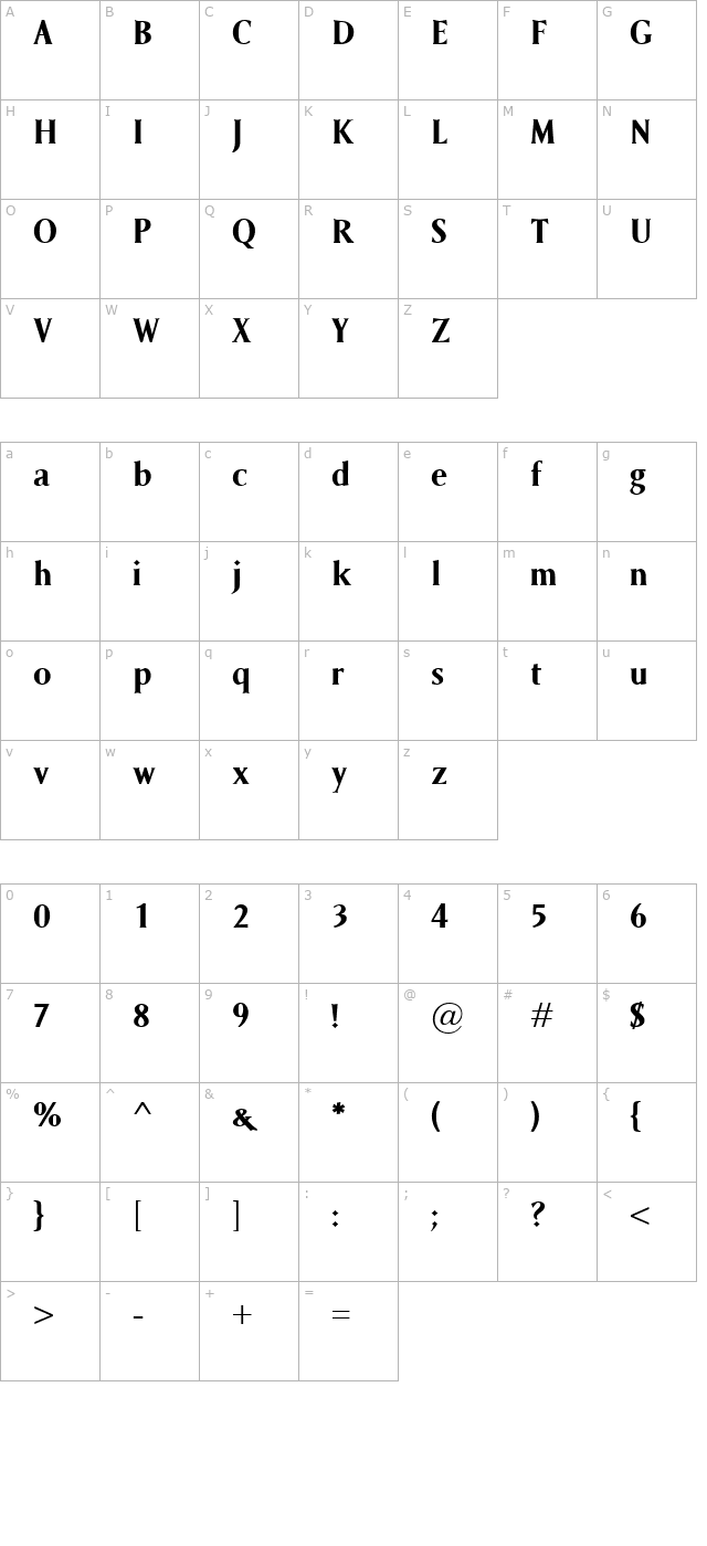 Saga Bold character map