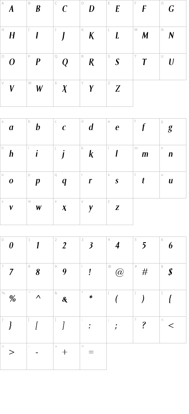 saga-semibold-italic character map