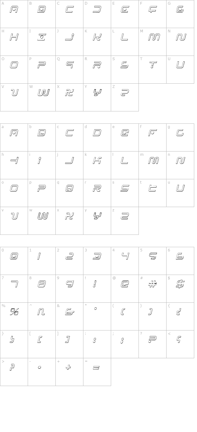 Sagan Outline Italic character map