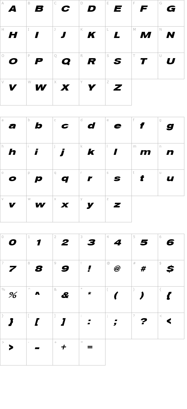 Sage Extended Bold Oblique character map