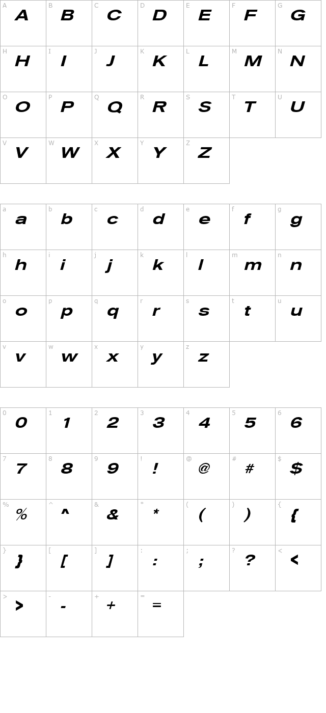 Sage Extended Medium Oblique character map