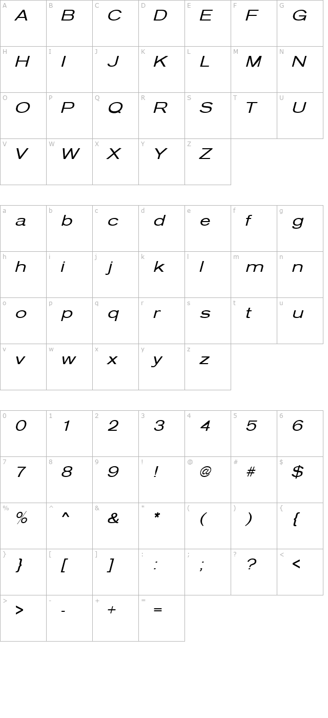 Sage Extended Oblique character map