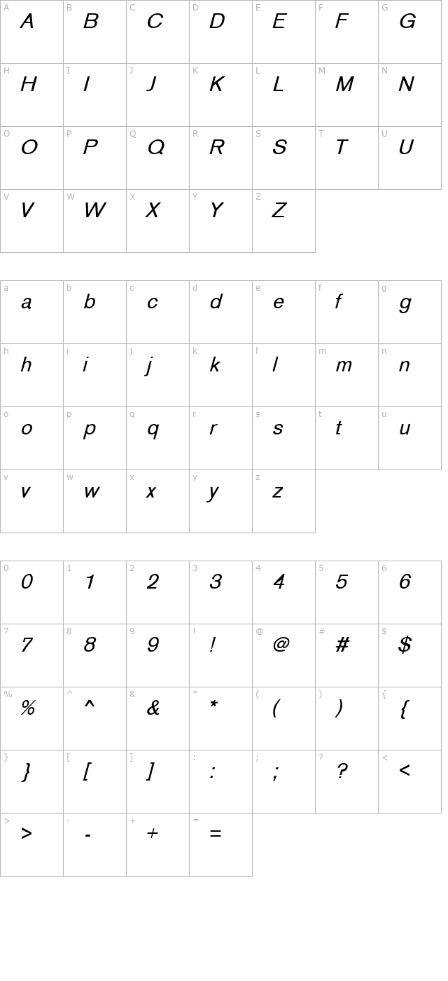 Sage Oblique character map