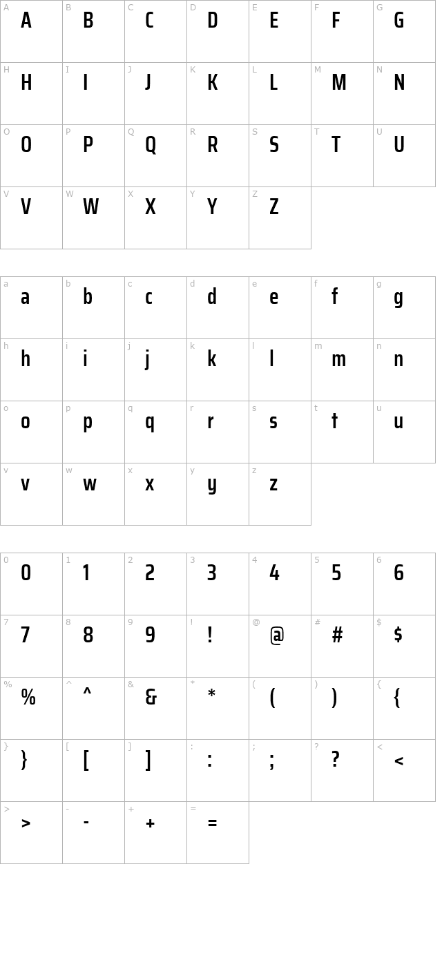 saira-condensed-semibold character map