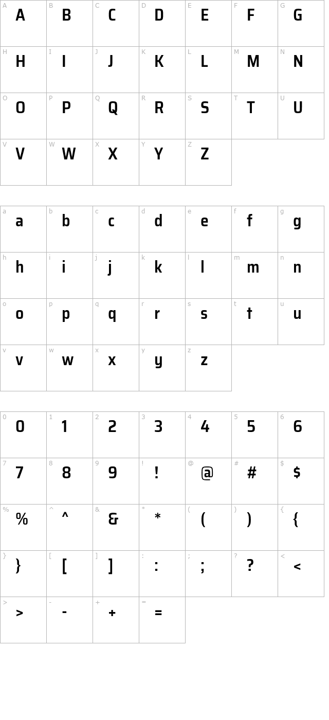 saira-semicondensed-semibold character map