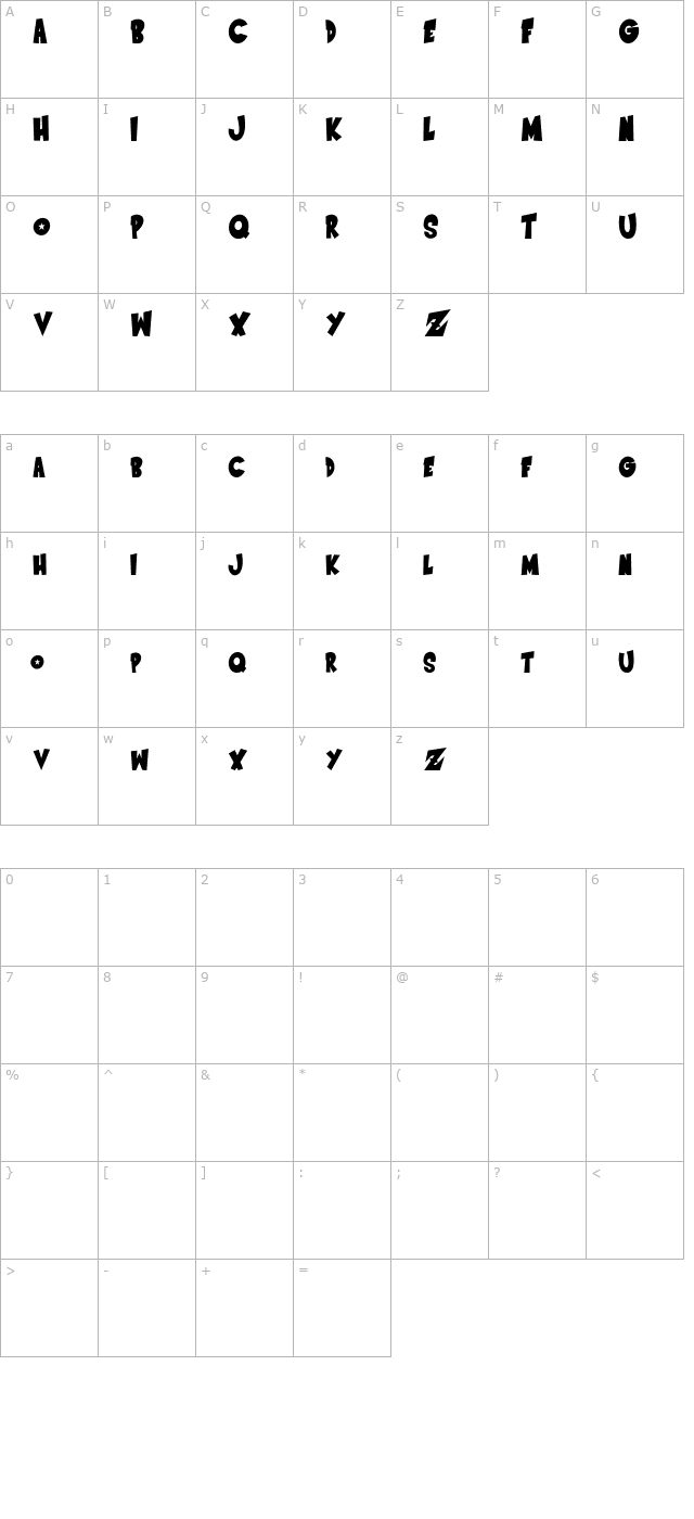 saiyan-sans-right-obliqueregular character map