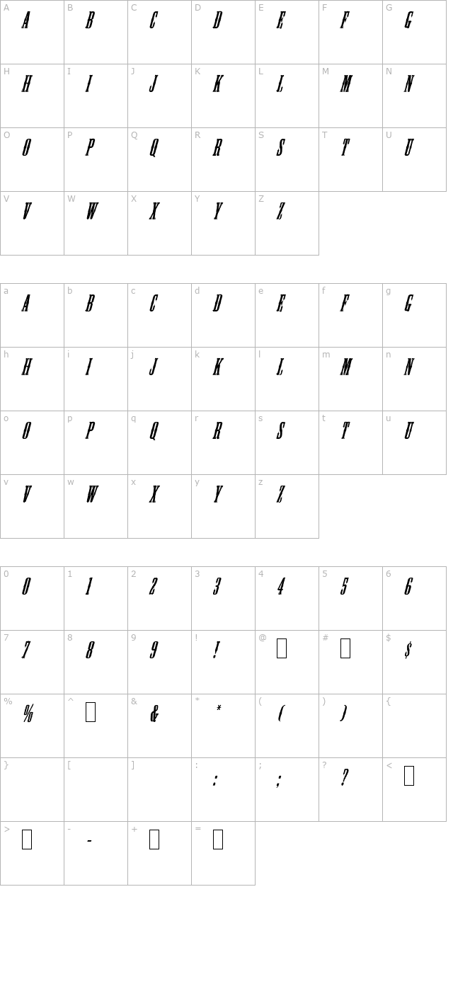 Salary Oblique character map